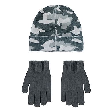 Boys 8-20 Nike Printed Beanie Hat and Gloves Set