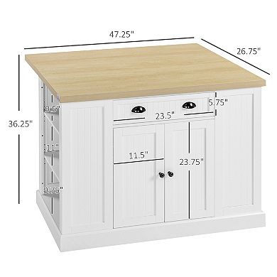 HOMCOM Fluted Farmhouse Style Wood Kitchen Island Storage Utility Bar Table