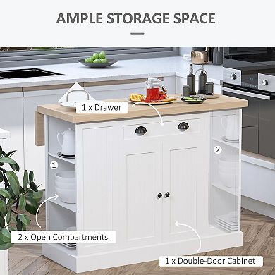 HOMCOM Fluted Farmhouse Style Wood Kitchen Island Storage Utility Bar Table