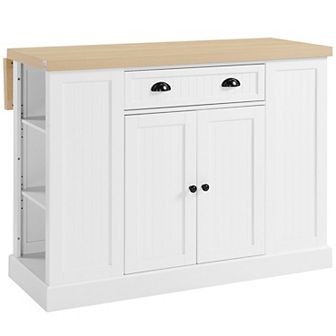 HOMCOM Fluted Farmhouse Style Wood Kitchen Island Storage Utility Bar Table