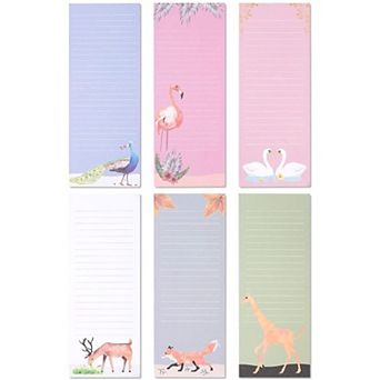 6 Pack Magnet Notepads for Refrigerator, Shopping, Animal Notepads, 3.5 x 9 in