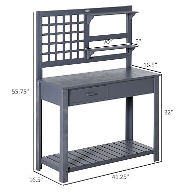 Potting Bench Table Work Bench Workstation W/ Tiers Of Shelves & Drawer Natural
