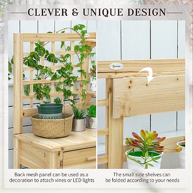Potting Bench Table Work Bench Workstation W/ Tiers Of Shelves & Drawer Natural