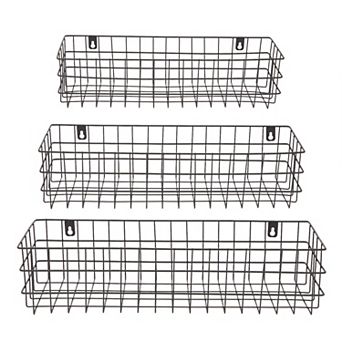 Black Wall Mounted Wire Baskets, Hanging Organizers for Kitchen Storage, Assorted Sizes (3 Pieces)