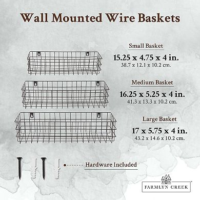 Black Wall Mounted Wire Baskets, Hanging Organizers for Kitchen Storage, Assorted Sizes (3 Pieces)