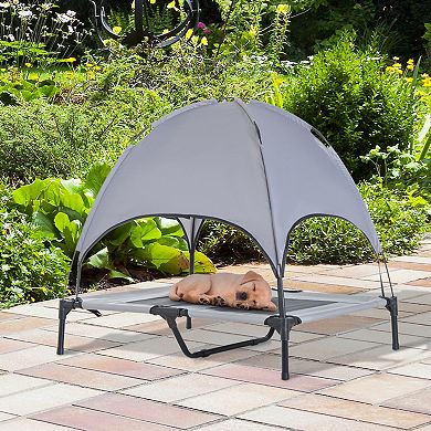 PawHut Elevated Portable Dog Cot Cooling Pet Bed With UV Protection Canopy Shade 48 inch