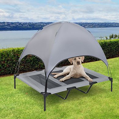 PawHut Elevated Portable Dog Cot Cooling Pet Bed With UV Protection Canopy Shade 48 inch