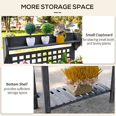 Outsunny 39ftft x 18ftft x 55ftft Garden Potting Work Table w/ Hidden Storage, Grey