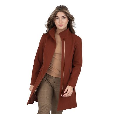 Women's Nine West Faux-Wool Zip Front Coat