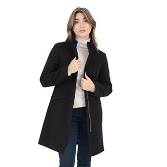 Women's Nine West Faux-Wool Zip Front Coat