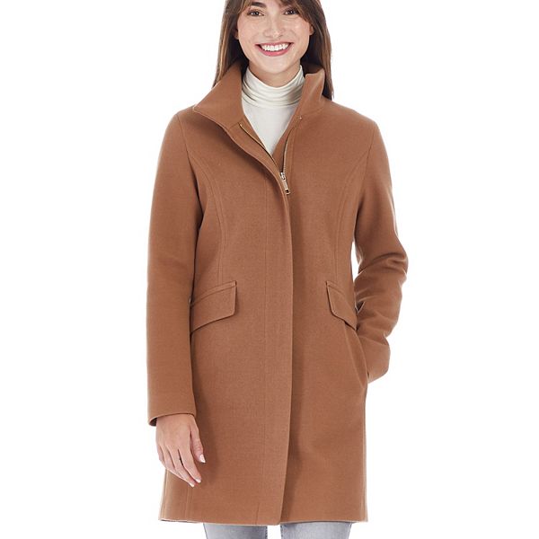 Women's Nine West Faux-Wool Zip Front Coat - Camel (X LARGE)