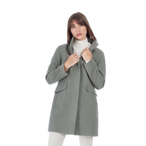 Women's Nine West Faux-Wool Zip Front Coat - Sage (LARGE)