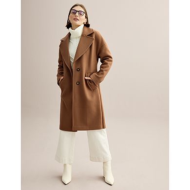 Women's Nine West Notch Collar Single Breasted Faux-Wool Coat