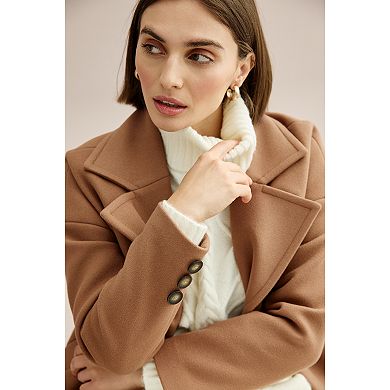 Women's Nine West Notch Collar Single Breasted Faux-Wool Coat
