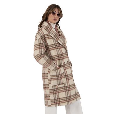 Women's Nine West Modern Shawl Collar Double Breasted Coat