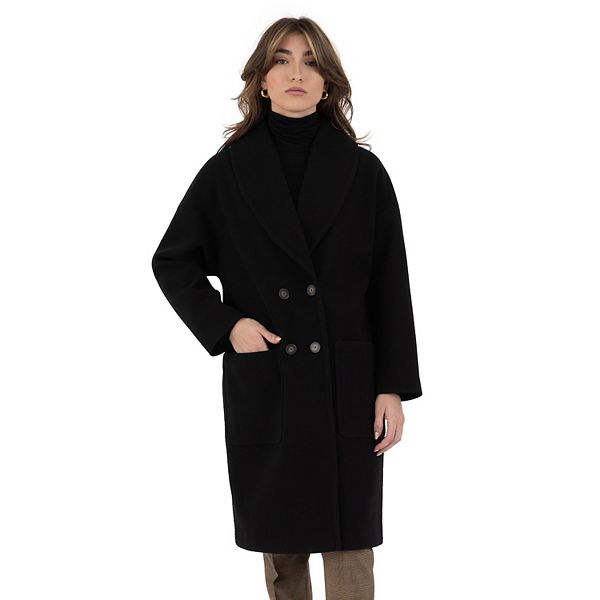 Women's Nine West Modern Shawl Collar Double Breasted Coat