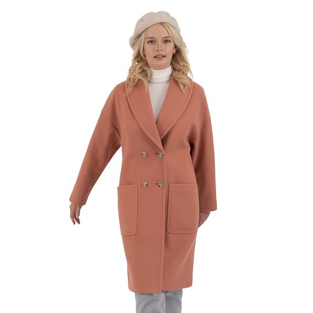 Women's Nine West Modern Shawl Collar Double Breasted Coat