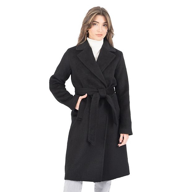 Yoli　wool linen wrap jacket Nino - Clasp Detail Contrast Stitch Gabardine Jacket - Black