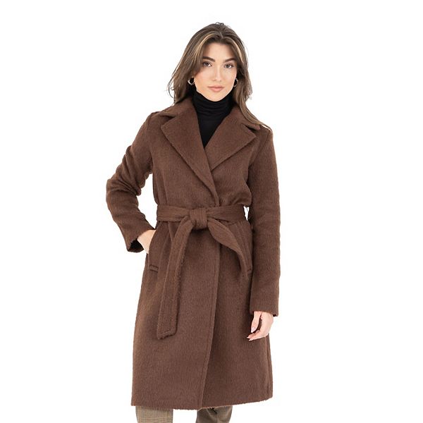 Women's Nine West Belted Wrap Faux Wool Coat