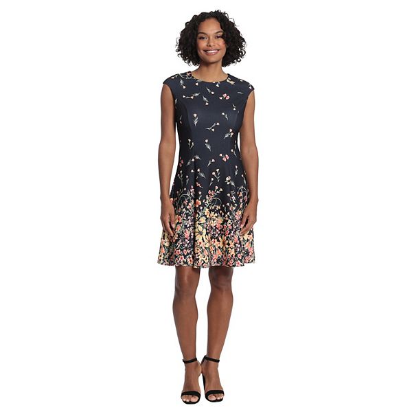 Adam Lippes Womens Ivory Printed Cap Sleeve Collared Tea-Length Party Fit + Flare Dress