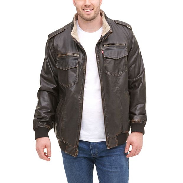 Big Tall Levi s Faux Leather Sherpa Lined Aviator Bomber Jacket