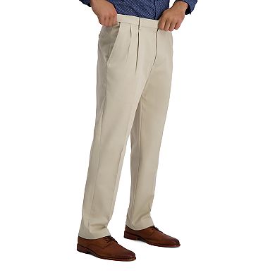 Men's Haggar® Iron Free Premium Khaki Classic-Fit Pleat Front Hidden Comfort Waistband Casual Pant