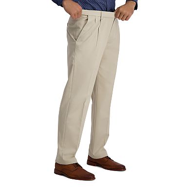 Men's Haggar® Iron Free Premium Khaki Classic-Fit Pleat Front Hidden Comfort Waistband Casual Pant