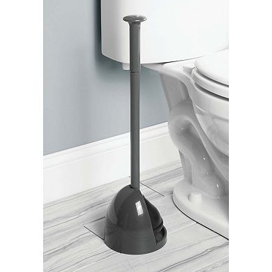 mDesign Plastic Freestanding Hideaway Toilet Bowl Plunger with Holder - Gray