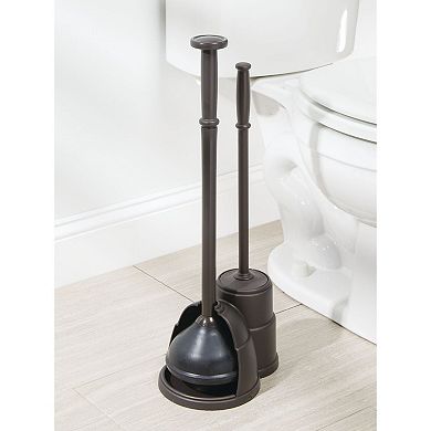 mDesign Compact Plastic Toilet Bowl Brush and Plunger Combo Set