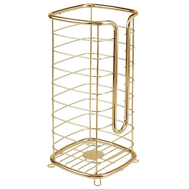 mDesign Metal Free Stand Bathroom 3 Roll Toilet Paper Holder Storage - Soft Brass