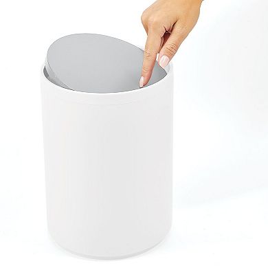 mDesign Small Round Swing Lid Trash Can Garbage Bin for Bathroom - Light Blue