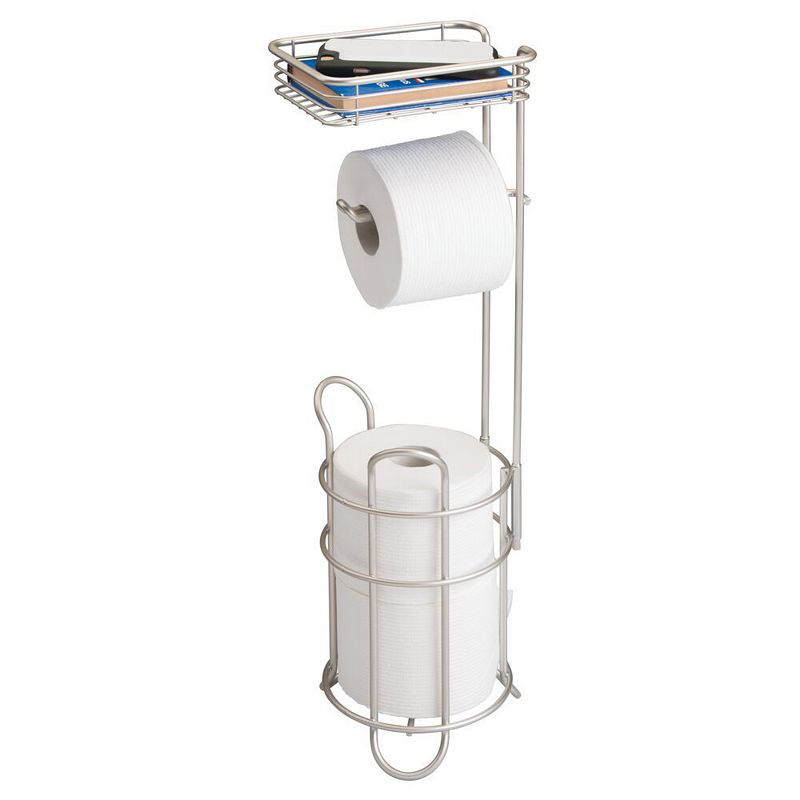 Free Standing Toilet Paper Holder with 4 Shelves and Top Slot for