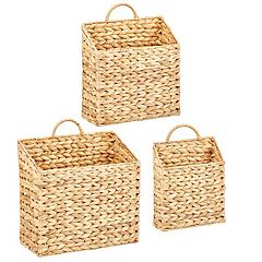 mDesign Woven Seagrass Hanging Wall Storage Basket - Set of 2