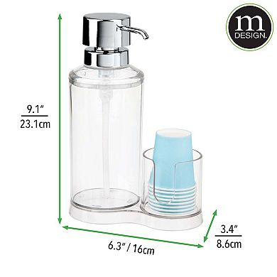 mDesign Plastic Refillable Mouthwash Dispenser/Cup Organizer - Clear/ Brushed