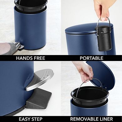 mDesign Round Metal 1.3 Gallon Step Trash Can with Lid & Removable Liner