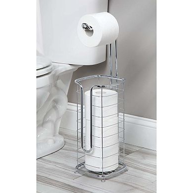 mDesign Metal Free Standing Bathroom 3 Roll Toilet Paper Holder Storage, Bronze