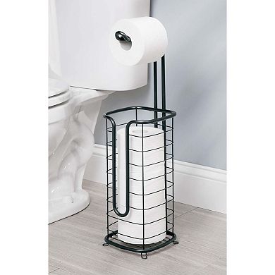 mDesign Metal Free Standing Bathroom 3 Roll Toilet Paper Holder Storage, Bronze