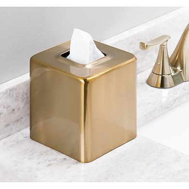 mDesign Steel Square Tissue Box Cover Holder for Bathroom, 2 Pack, Soft Brass