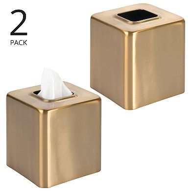 mDesign Steel Square Tissue Box Cover Holder for Bathroom, 2 Pack, Soft Brass