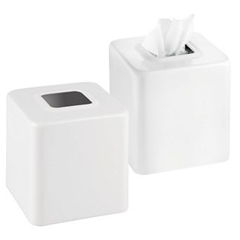 mDesign Metal Square Modern Tissue Box Cover Holder for Bathroom - White