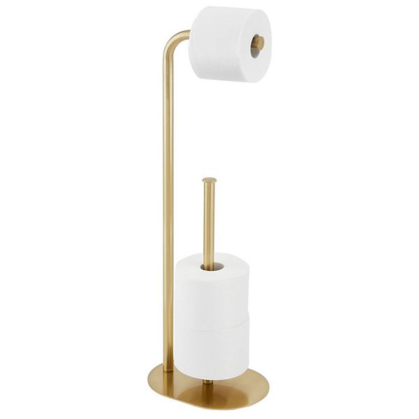 mDesign Metal Free Stand Bathroom 3 Roll Toilet Paper Holder Storage - Soft Brass