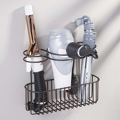 mDesign Steel Wall Mounted Bathroom Hair Care Storage Organizer Basket, Chrome