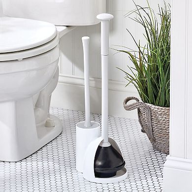 mDesign Hidden Plunger and Brush Set for Toilet Bowl - White/Light Gray