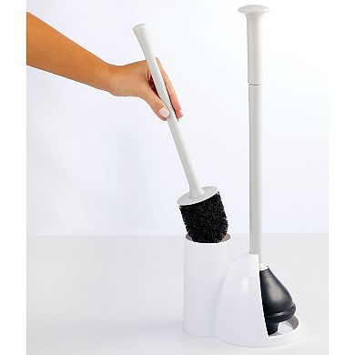 mDesign Hidden Plunger and Brush Set for Toilet Bowl - White/Light Gray