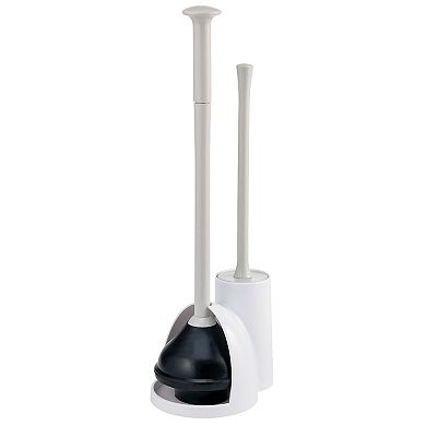 mDesign Hidden Plunger and Brush Set for Toilet Bowl - White/Light Gray