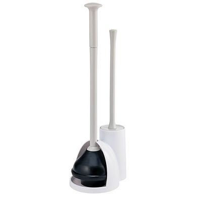 mDesign Hidden Plunger and Brush Set for Toilet Bowl - White/Light Gray
