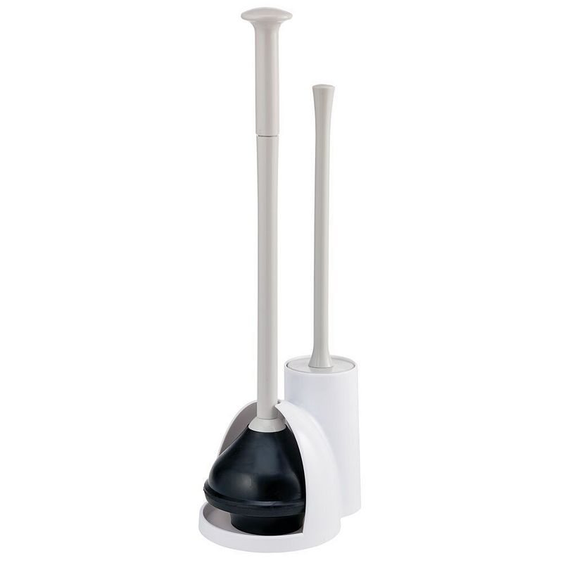 OXO Good Grips Bathroom Hideaway Toilet Brush and Plunger Combination Set,  White 