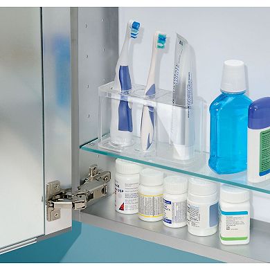 mDesign Modern Plastic Bathroom Toothbrush, Toothpaste Stand Holder - Clear