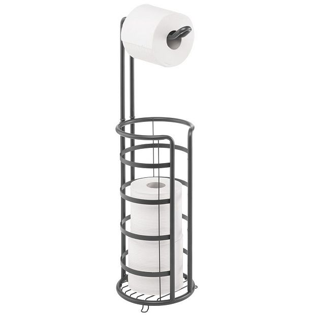 Mdesign Metal Free Standing Toilet Paper Stand/dispenser, Holds Tablet -  Black : Target