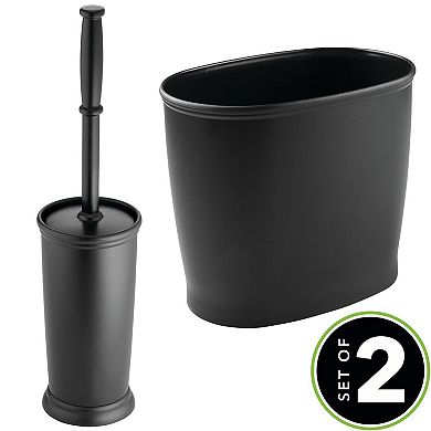 mDesign 2 Piece Plastic Bathroom Set - Bowl Brush and Trash Can
